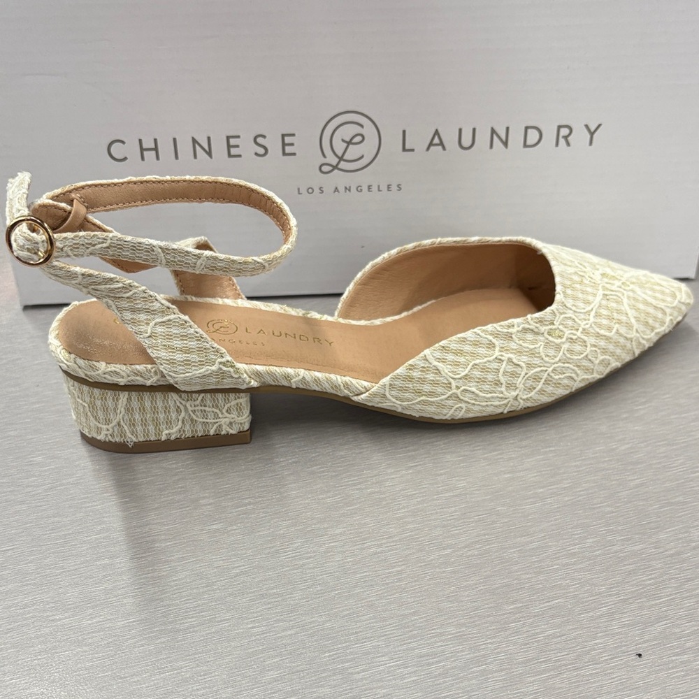 Chinese Laundry Cream Lace Block Heels
